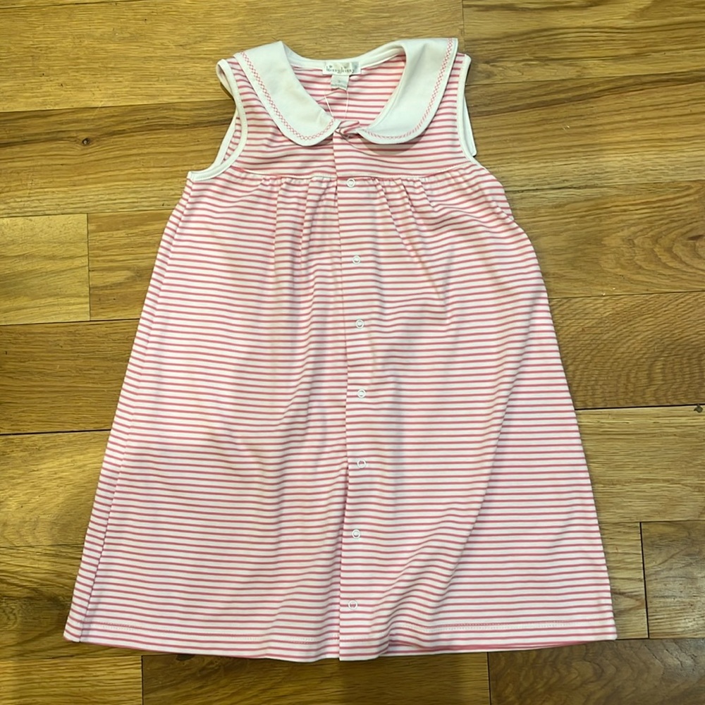 Kissy Kissy pink and white striped whale collar (back) dress, size 3T NWT